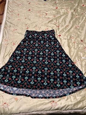 LulaRoe A-line Skirt size M, black, red, blue floral design.